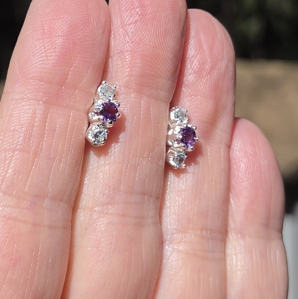 Amethyst & Blue Topaz Sterling & White Gold Earrings - Picture 4 of 9